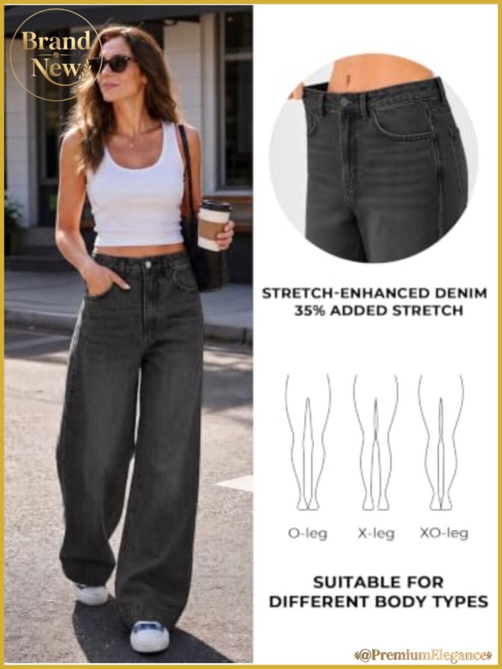 Wide Leg Baggy Jeans High Waist Stretchy Denim Pants Y2K - Picture 5 of 6